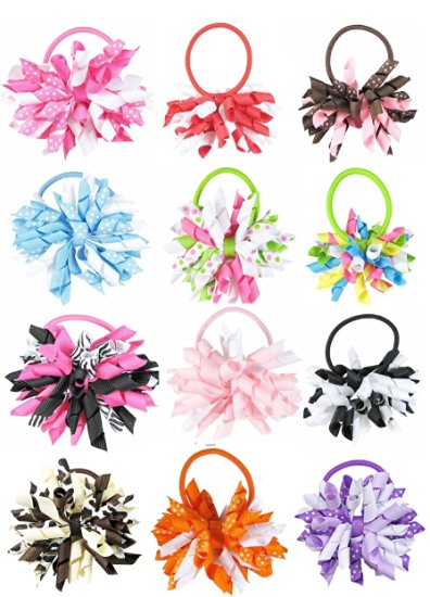 HipGirl Boutique Girls Hair Bow Ties Ponytail Holders, No Crease Ouchless Stretchy Elastic Styling Tool Accessories