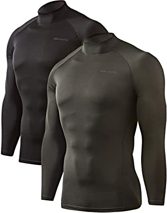 DEVOPS 2 Pack Men's Thermal Turtle Mock Neck Shirts, Compression Long Sleeve Tops