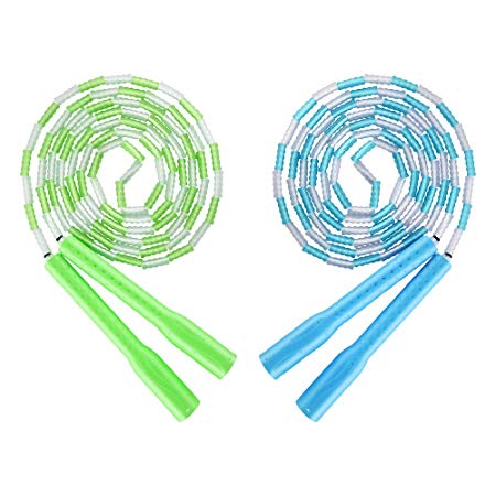 FIRINER Kids Jump Rope [2 Pack ] Adjustable Segmented Skipping Rope Tangle-Free Double Dutch Fitness Beaded Jumping Rope for Child Women Men Workout, Keeping Fit, Training, Weight Loss 9ft
