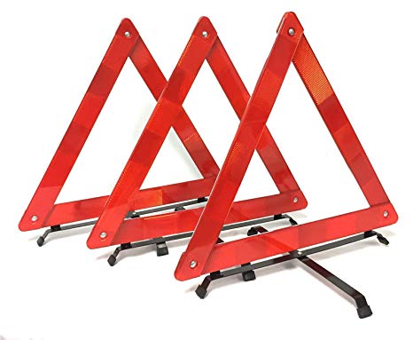 BRUFER 3-Pack Emergency Roadside Safety Triangle with Reinforced Cross Base and Carrying Case