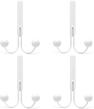 4 Pack Over The Door Hooks for Clothes, HILELIFE Metal Over The Door Hanger 2 Hooks Over Door Hooks for Hanging Coats, Bags, Pants, Hats, Scarves, Fit Doors Up to 1.4 in (White)