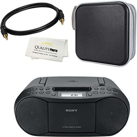 Sony Stereo CD/Cassette Boombox Home Audio Radio, Black with CD/DVD Album, 3ft AUX Wire (CFDS70BLK)