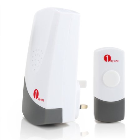 1byone Wireless Doorbell Kit, 1 Plug-in Receiver & 1 Push Button with 100 Meters Range 25 Melodies to Choose, White