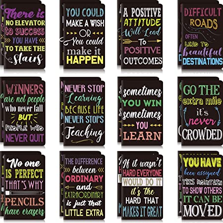 24 Pieces Inspirational Notepads Mini Motivational Notebook Small Pocket Journal Notepads Inspiring Notebook for School Office Home Travel Present Supplies, 12 Styles (Black)