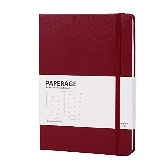 Bullet Dotted Grid Jounal Notebook - Paperage Hardcover - Expandable Inner Pocket, Lay Flat Design, 100gsm Quality Paper, 176 Pages, Medium 5.8" x 8.3" - [Burgundy, Dotted]