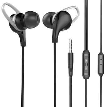 BoYaZ Earphones Earhook Premium Stereo Earbuds Noise Isolating Bass In-ear Headphones with Mic & Remote Control Sports Running Gym Hiking Jogger Exercise for All Smartphone Ipod Tablet (11-Black)