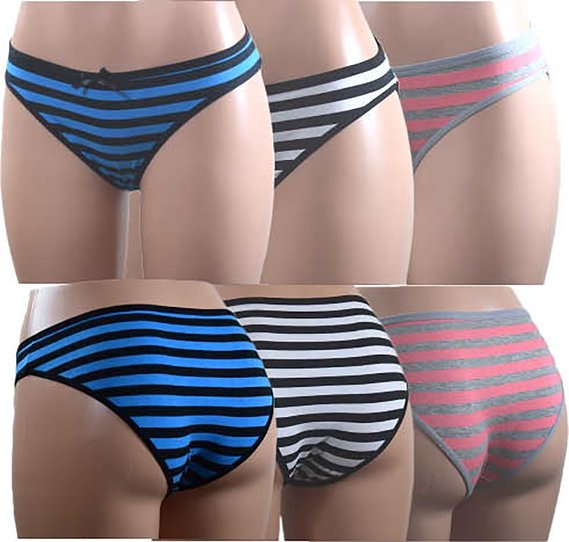 Nabtos Women Sexy Cotton Bikini Stripes Underwear Panties (Pack of 3)