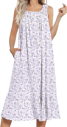 Ekouaer Women's Nightgowns Long Sleeveless Night gown with Pockets Soft Ladies Nightdress