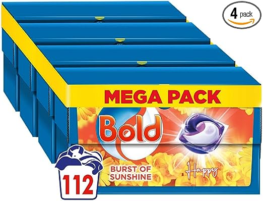 Bold All-in-1 PODS Laundry Detergent Washing Liquid Tablets / Capsules, 112 Washes (4x28), Burst of Sunshine, For Brilliant Clean With Built-In Fabric Softener