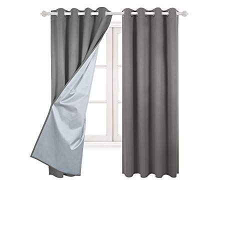 Deconovo Blackout Curtains Pair Grommet Curtains with Backside Silver for Baby Bedroom 52W x 72L inch Light Grey 2 Panels