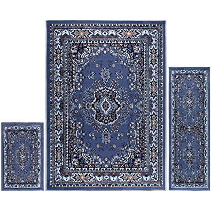 Ariana Three-piece Rug Set by Home Dynamix |7069-310, Country Blue |Complete the Look in Any Room | Area Rug, Runner, One Scatter Mat | Easy to Clean and Care for | Fade and Stain Resistant