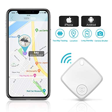 Key Finder Smart Tracker Bluetooth Locator with App for Phone Wallet Tracker for Keychain Bag Purse Luggage Anti-Lost Alarm GPS Reminder Tracking Device Replaceable Battery Item Finder (White)
