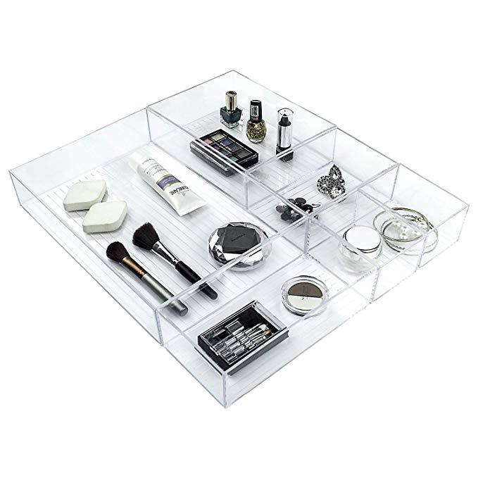 Ulinek 5 Piece Set Cosmetic Organiser Cabinet Bedside Organiser Drawers – Clear