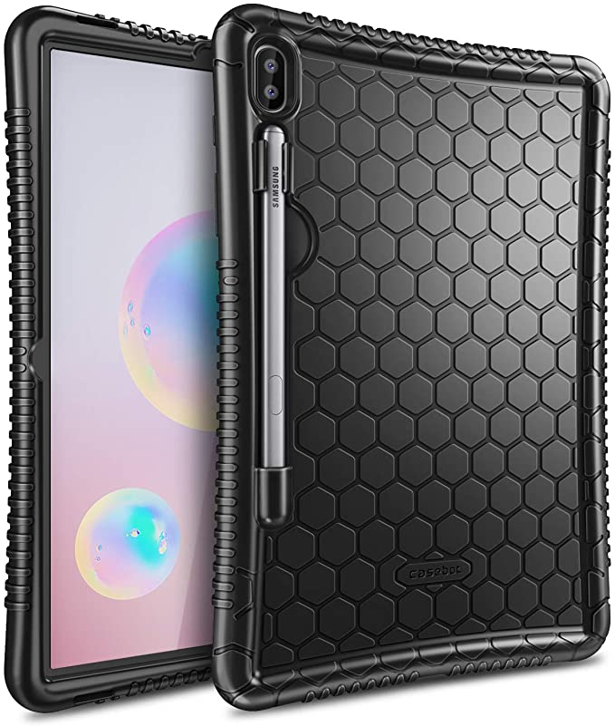 Fintie Silicone Case for Samsung Galaxy Tab S6 10.5" 2019 (Model SM-T860/T865/T867), [S Pen Holder] Honey Comb Series Kids Friendly Light Weight Shock Proof Protective Cover, Black