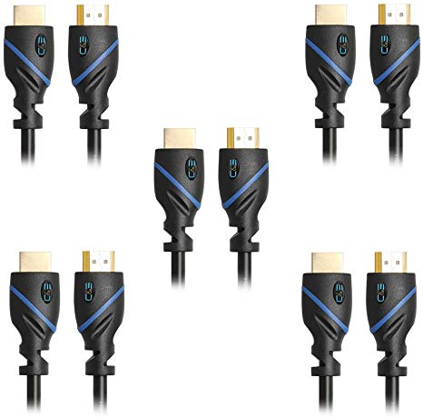 6ft (1.8M) High Speed HDMI Cable Male to Male with Ethernet Black (6 Feet/1.8 Meters) Supports 4K 30Hz, 3D, 1080p and Audio Return CNE36370 (5 Pack)
