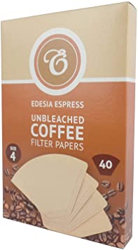 40 Size 4 Coffee Filter Paper Cones, Unbleached by EDESIA ESPRESS