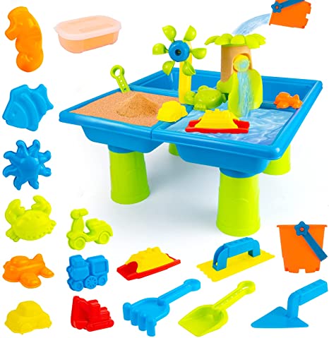 UNIH Beach Toys for 1-3 Year Old Boy Girls, Water Sand Table Sand Molds Beach Tool Kit, Durable Outdoor Kids Activity Game Sandbox Toys, Toddler Toys Sand Playset Sensory Table, Sand Shovel Tool Kits