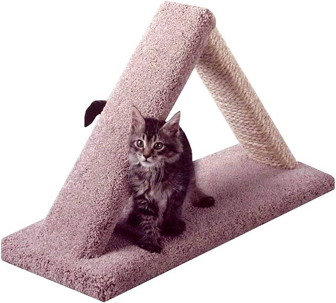 Wood Angled Cat Post with Carpet & Sisal Rope Scratching Poles, Made in The USA, Natural Color