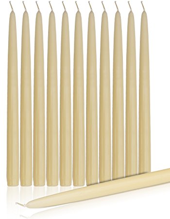 Dripless Taper Candles 10" Inch Tall Wedding Dinner Candle Set Of 12 (IVORY)