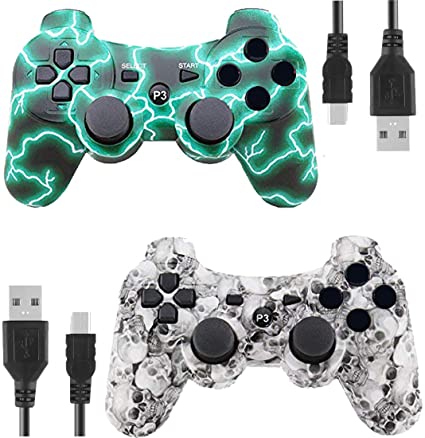 PS3 Controller Wireless for Playstation 3 Dual Shock (GreenFlash and WhiteSkull)