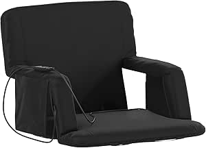 Flash Furniture Malta Extra Wide Heated Stadium Seat with Back Support, 6 Recline Positions, Portable Chair with Backpack Straps, USB Battery Pack Not Included, Black