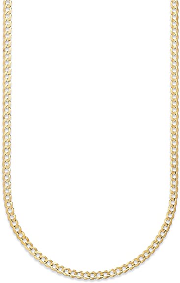 18K Solid Gold 1.8MM, 2.5MM, 3MM, 3.8MM, 4.5MM, 5.5MM, 7MM Cuban Curb Link Chain Necklace- Made In Italy