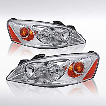 Autozensation For Pontiac G6 Replacement Chrome Headlights Lamps w/Amber Reflector Pair
