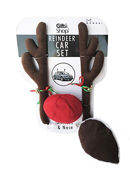 MOMONI Premium Reindeer Car Kit Antlers, Nose, Tail- Rudolph Set Reindeer Christmas Decoration Car Costume Auto Accessories