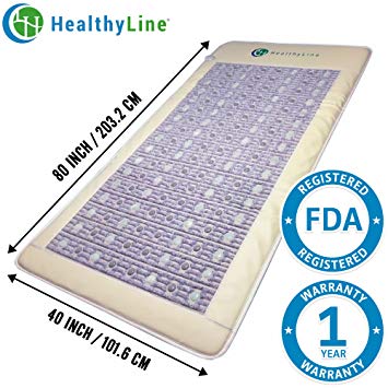 HealthyLine Far Infrared Heating Mat (Firm)|Natural Amethyst, Jade & Tourmaline 80"x40" |​​​​​ ​Heated Negative Ions | Complete Body Detox & Pain Relief |Free Foil Blanket| FDA Registered