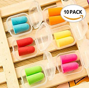 BeautyMood Pack of 10 Assorted Color Soft Foam Hearing Protection Earplugs,ear plugs for sleeping