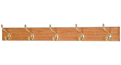 Wooden Mallet 36-Inch 5-Brass Hook Coat Rack, Light Oak