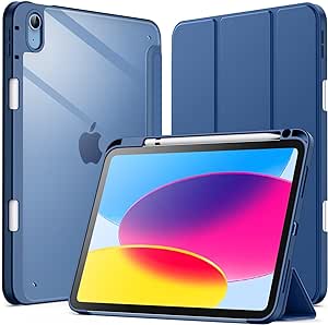 JETech Hülle für iPad 10 (10,9 Zoll, Modell 2022, 10. Generation) mit Stifthalter, Klare Transparente Rückseite Schutzhülle Dünner Ständer Stoßfest Tablet (Navy)