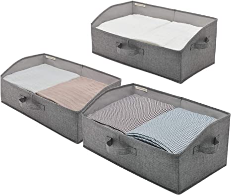 StorageWorks Closet Bins, Trapezoid Storage Boxes, Linen-Like Closet Organizer, Mixing of Gray & Green, Jumbo, 3-Pack