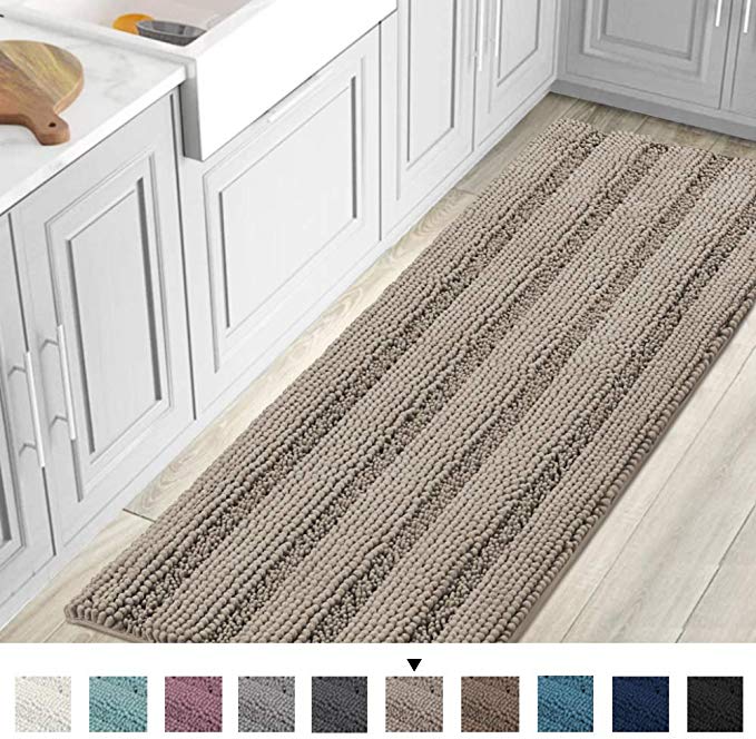 Striped Luxury Chenille Bathroom Rug Mat Runner Oversized 59x20 Inch Extra Soft and Absorbent Shaggy Rugs Dry Extra Long Plush Carpet for Bathroom/Kitchen Machine Washable,Taupe