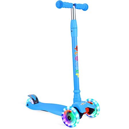 BELEEV Kick Scooter for Kids 3 Wheel Scooter, 4 Adjustable Height, Lean to Steer with LED Light Up Flashing Wheels for Children Ages 3-13 Years Old