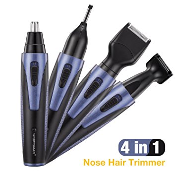Nose Hair Trimmer, 4 in 1 Waterproof Grooming Kit for Men, Hair Clippers,Nose Trimmer/Ear Hair Trimmer/Eyebrow Trimmer/ Beard Trimmer/Sideburn Trimmer,Rechargeable USB Cable, Wet/Dry [BLUE]