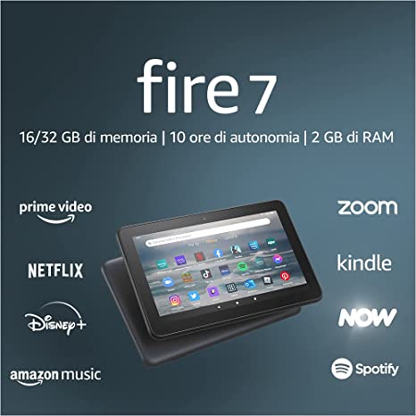 Nuovo tablet Fire 7, schermo da 7”, 16 GB (modello 2022), colore nero Con pubblicità