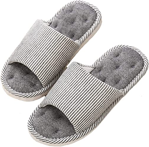 xsby Soft Indoor House Slippers for Women Men Open Toe Cotton Slip on Home Shoes