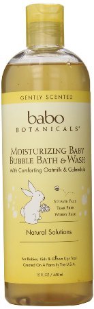 Babo Botanicals Moisturizing Bubble Bath & Wash, 15oz - Natural and Organic Baby, Sensitive Skin, Dry Skin, Eczema