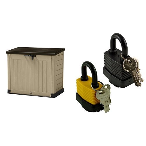 Keter Store It Out Max Resin Outdoor Garden Storage Shed - Beige and Brown & Pack of 2 - Heavy Duty Waterproof Padlock - Ideal for Home, Garden Shed, Outdoor, Garage, Gate Security Set