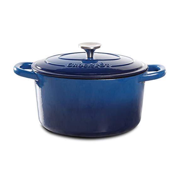 Crock Pot 69142.02 Artisan 5 Quart Enameled Cast Iron Round Dutch Oven, Blue (Renewed)