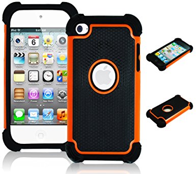 iPod Touch 4 Case, Bastex Hybrid Slim Fit Black Rubber Silicone Cover Hard Plastic Orange & Black Shock Case for Apple iPod Touch 4, 4th Generation