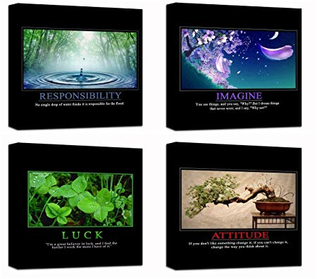 Motivational Inspirational Self Positive Office Canvas Stretched Wood Framed Combine Modern Astract Art For Home Room Hall Wall Print Decor 4Pcs x 12x12" (30x30cm) (205-208)