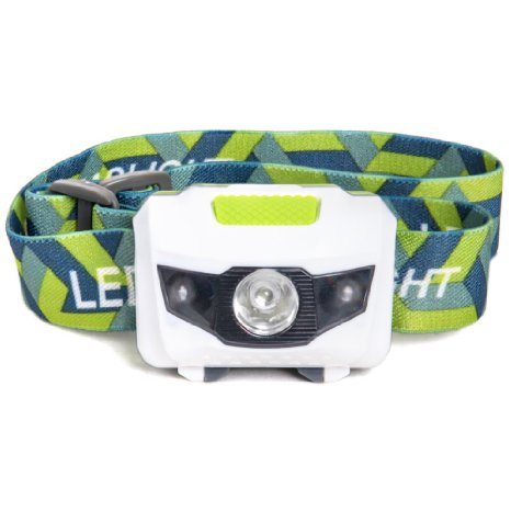 LED Headlamp - Great for Camping, Hiking, Dog Walking, and Kids. One of the Lightest (2.6 oz) Headlight. Best Flashlight. Water & Shock Resistant with Red Strobe. 3 AAA Duracell Batteries Included!