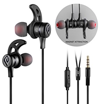 Headset, Parasom R2 Magnet Attraction Sport In-Ear Earbuds Heaphones Earphones with Mic Stereo Bass and Track Control (Black)