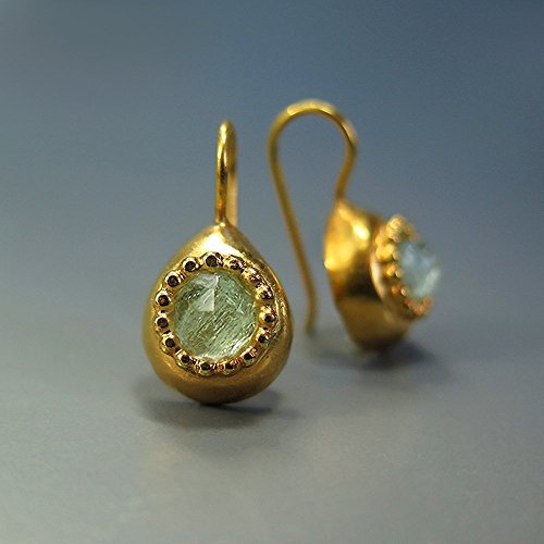 Aquamarine Earrings 24K Gold Plated Teardrop Drop Earrings March Birthstone Aquamarine Jewelry Genuine Natural Gemstone Dainty Delicate Everyday Jewelry Green Blue Earring Unique Gifts For Women