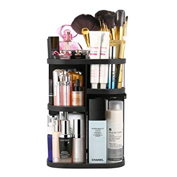 360° Makeup Organizer Adjustable Multi-Function Cosmetic Storage Box, 7 Layers, Compact Size with Large Capacity, Black