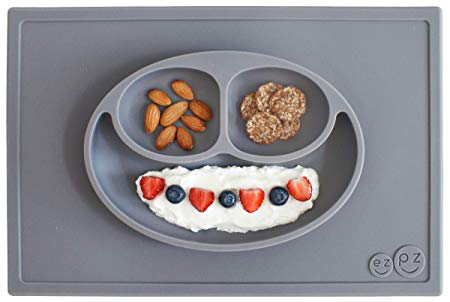 ezpz Happy Mat - One-Piece Silicone placemat   Plate (Gray)