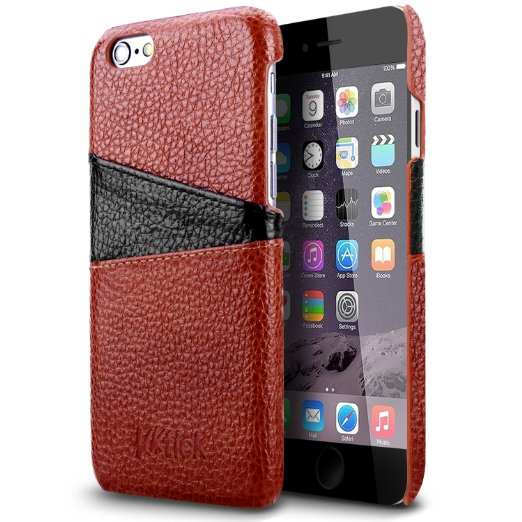 iPhone 6 Plus Leather Case, KKtick Vintage Synthetic Wallet Case iPhone 6s Plus Genuine Leather Cover Slim Style with 2 Card Slots, Soft Corrected Grain Leather Case for iPhone 6 Plus/6s Plus Brown