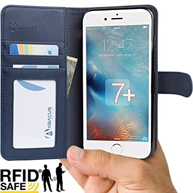 Abacus24-7 iPhone 7 PLUS Case, Wallet with RFID Blocking Flip Cover, Blue